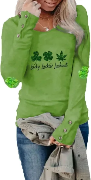 2024 St Patricks Day Shirt Long Sleeve Irish St Patty's Day Shirts Lucky Clover Shamrock Tunic Tee for Women