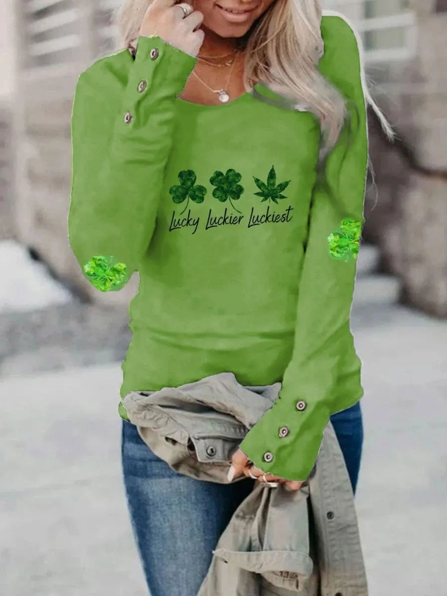 2024 St Patricks Day Shirt Long Sleeve Irish St Patty's Day Shirts Lucky Clover Shamrock Tunic Tee for Women