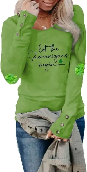 2024 St Patricks Day Shirt Long Sleeve Irish St Patty's Day Shirts Lucky Clover Shamrock Tunic Tee for Women