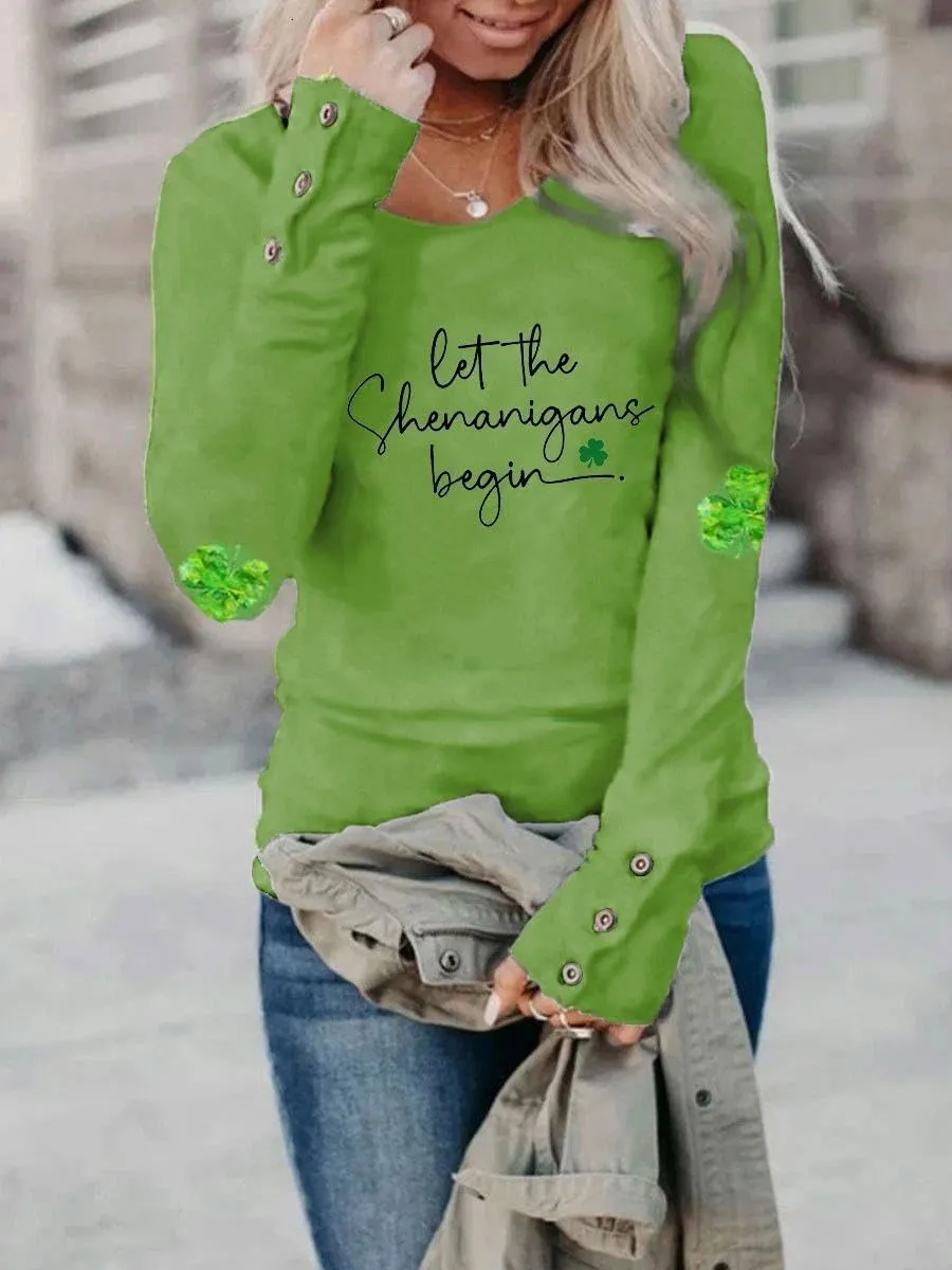 2024 St Patricks Day Shirt Long Sleeve Irish St Patty's Day Shirts Lucky Clover Shamrock Tunic Tee for Women