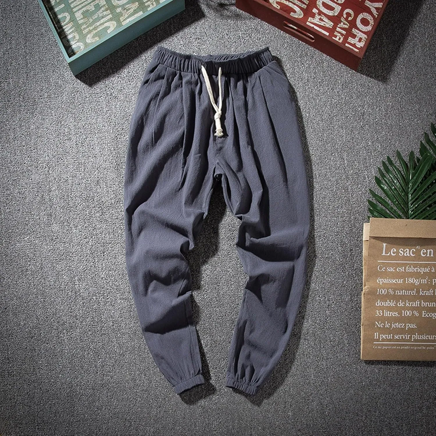 2025 Men's Casual Pants Cotton Loose Drawstring Leg Summer Pants