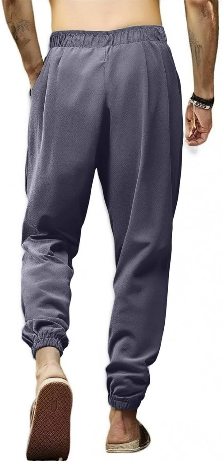 2025 Men's Casual Pants Cotton Loose Drawstring Leg Summer Pants