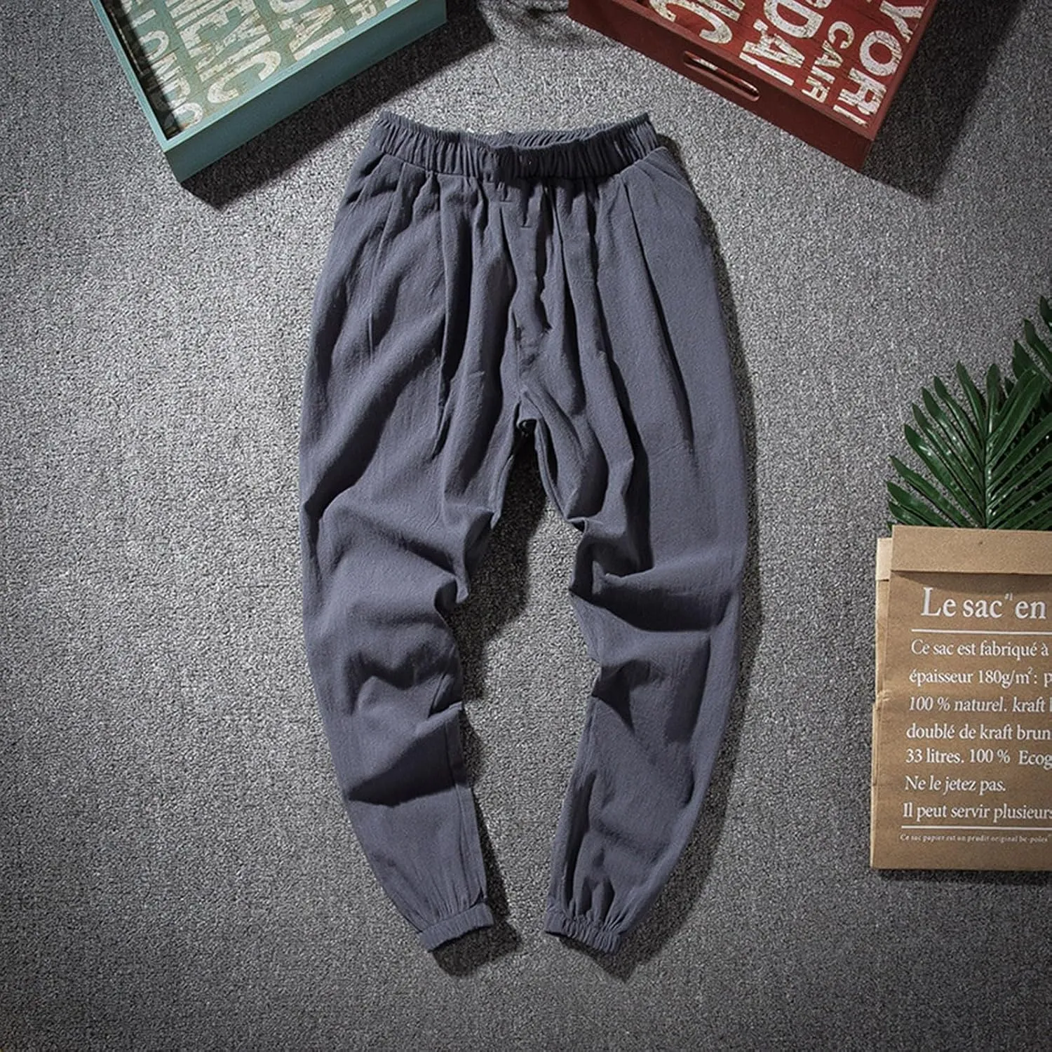 2025 Men's Casual Pants Cotton Loose Drawstring Leg Summer Pants