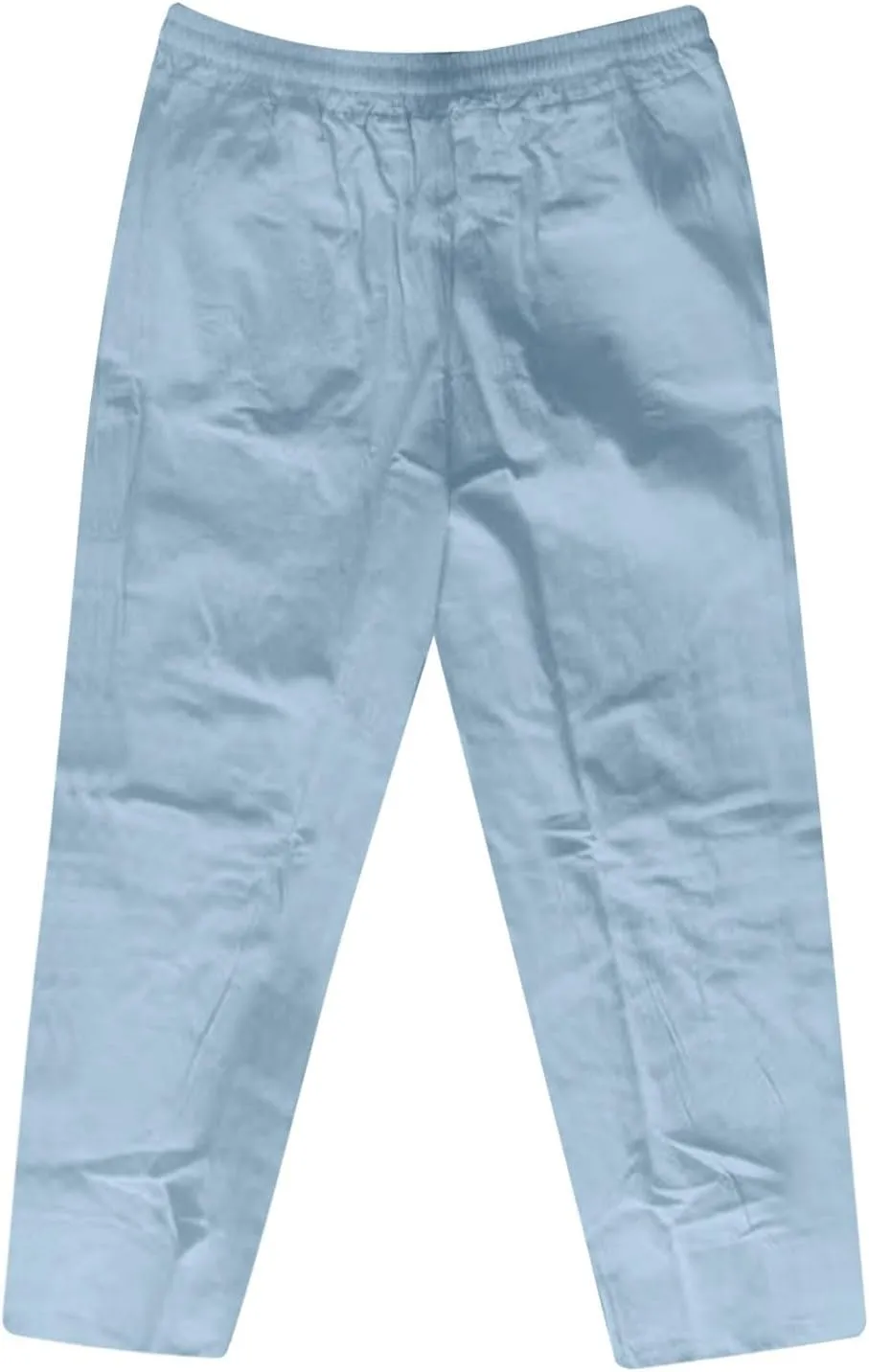 2025 Men's Cotton Linen Pants Elastic Waist Casual Solid Color Drawstring Straight Pants