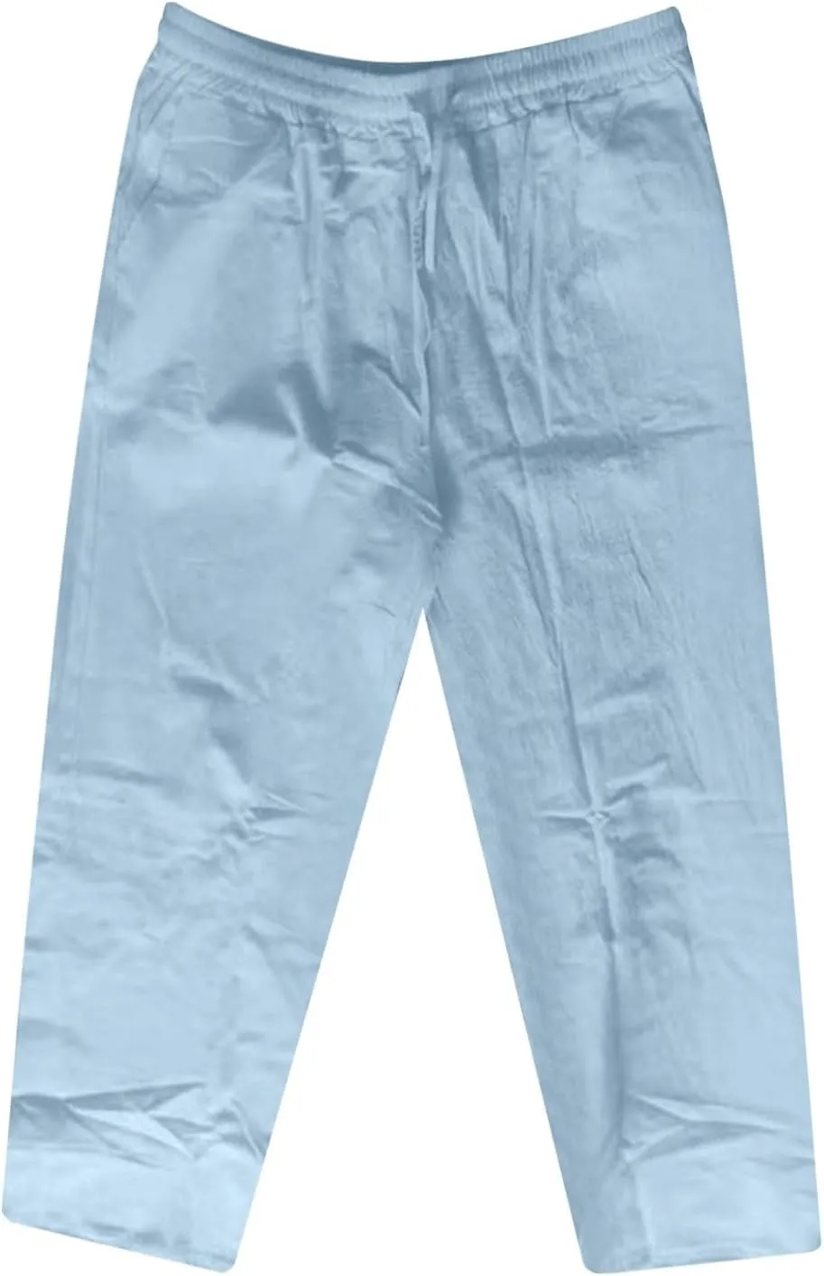 2025 Men's Cotton Linen Pants Elastic Waist Casual Solid Color Drawstring Straight Pants