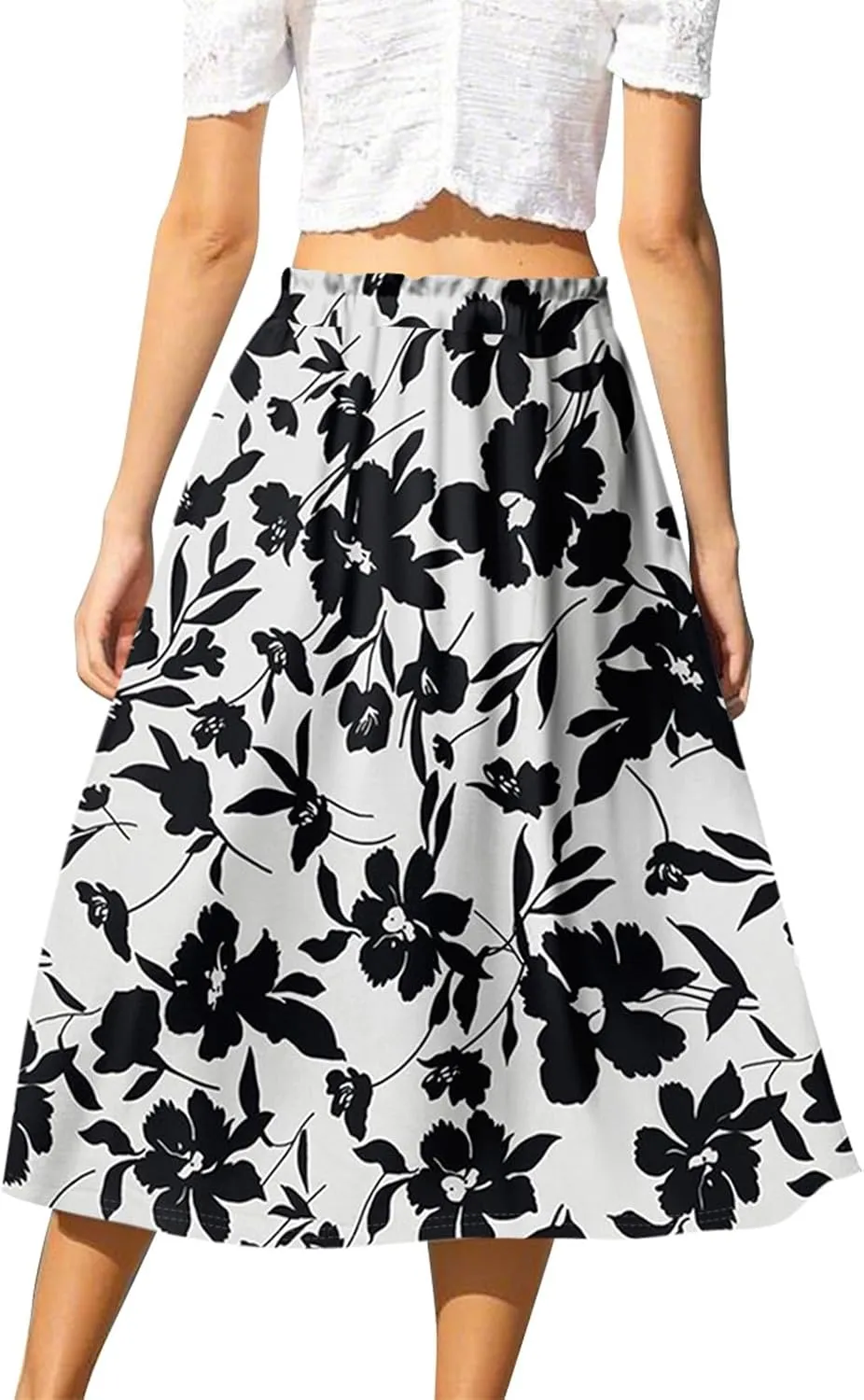 ADHOWBEW Long Skirts for Women 2025 Cotton Elastic Waist Floral Print Beach Casual Flowy Trendy Skirts