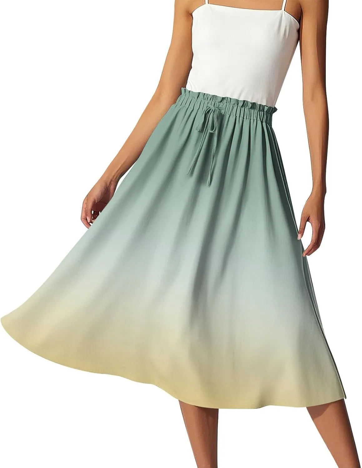 ADHOWBEW Long Skirts for Women Summer Smocked Flowy Sexy Floral Print Casual Cotton Bohemian High Waist Skirts