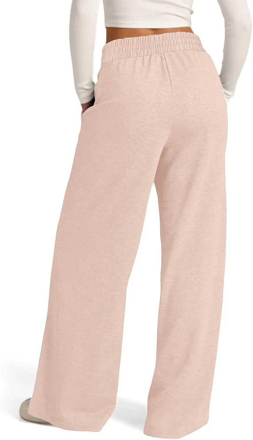 ADHOWBEW Sweat Pants for Womens 2025 Wide Leg High Rise Casual Trendy Elastic Waist Comfy Athletic Joggers