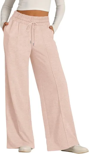 ADHOWBEW Sweat Pants for Womens 2025 Wide Leg High Rise Casual Trendy Elastic Waist Comfy Athletic Joggers