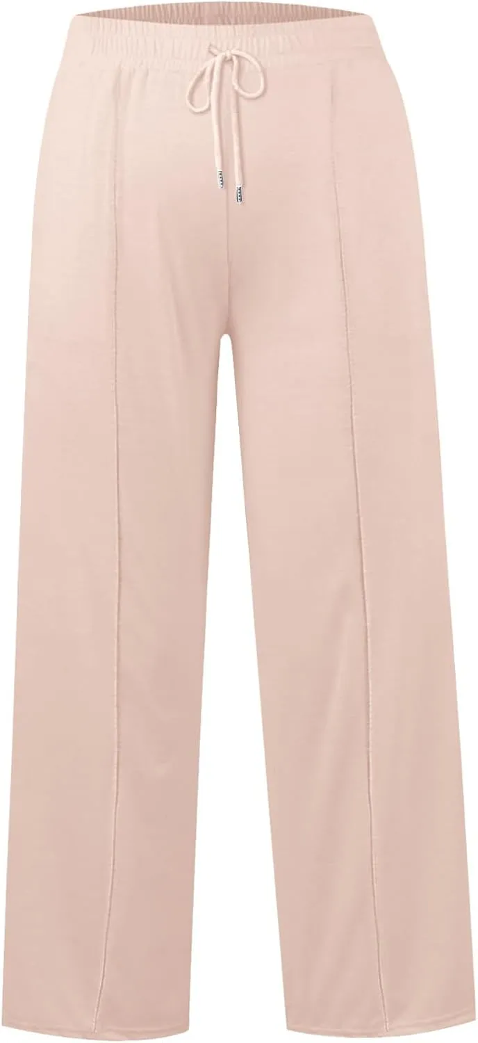 ADHOWBEW Sweat Pants for Womens 2025 Wide Leg High Rise Casual Trendy Elastic Waist Comfy Athletic Joggers
