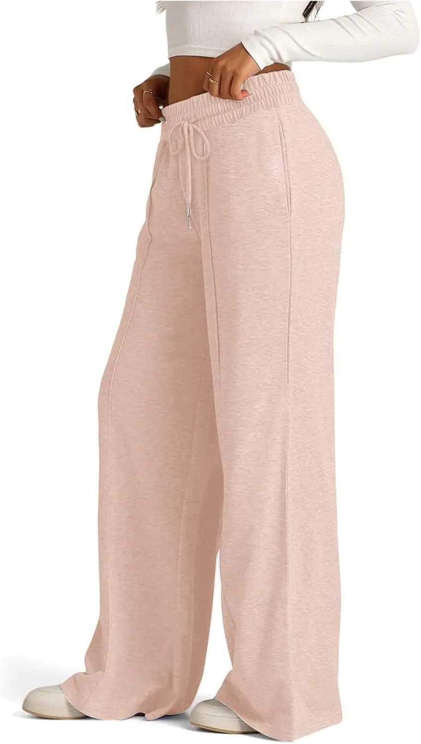 ADHOWBEW Sweat Pants for Womens 2025 Wide Leg High Rise Casual Trendy Elastic Waist Comfy Athletic Joggers