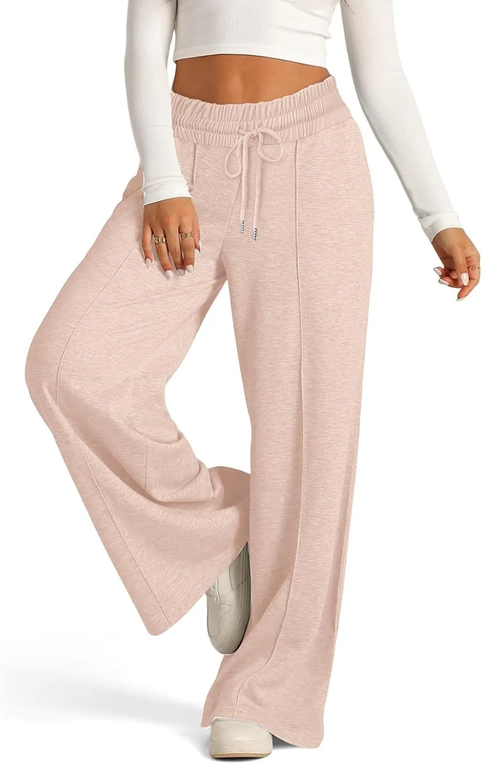 ADHOWBEW Sweat Pants for Womens 2025 Wide Leg High Rise Casual Trendy Elastic Waist Comfy Athletic Joggers