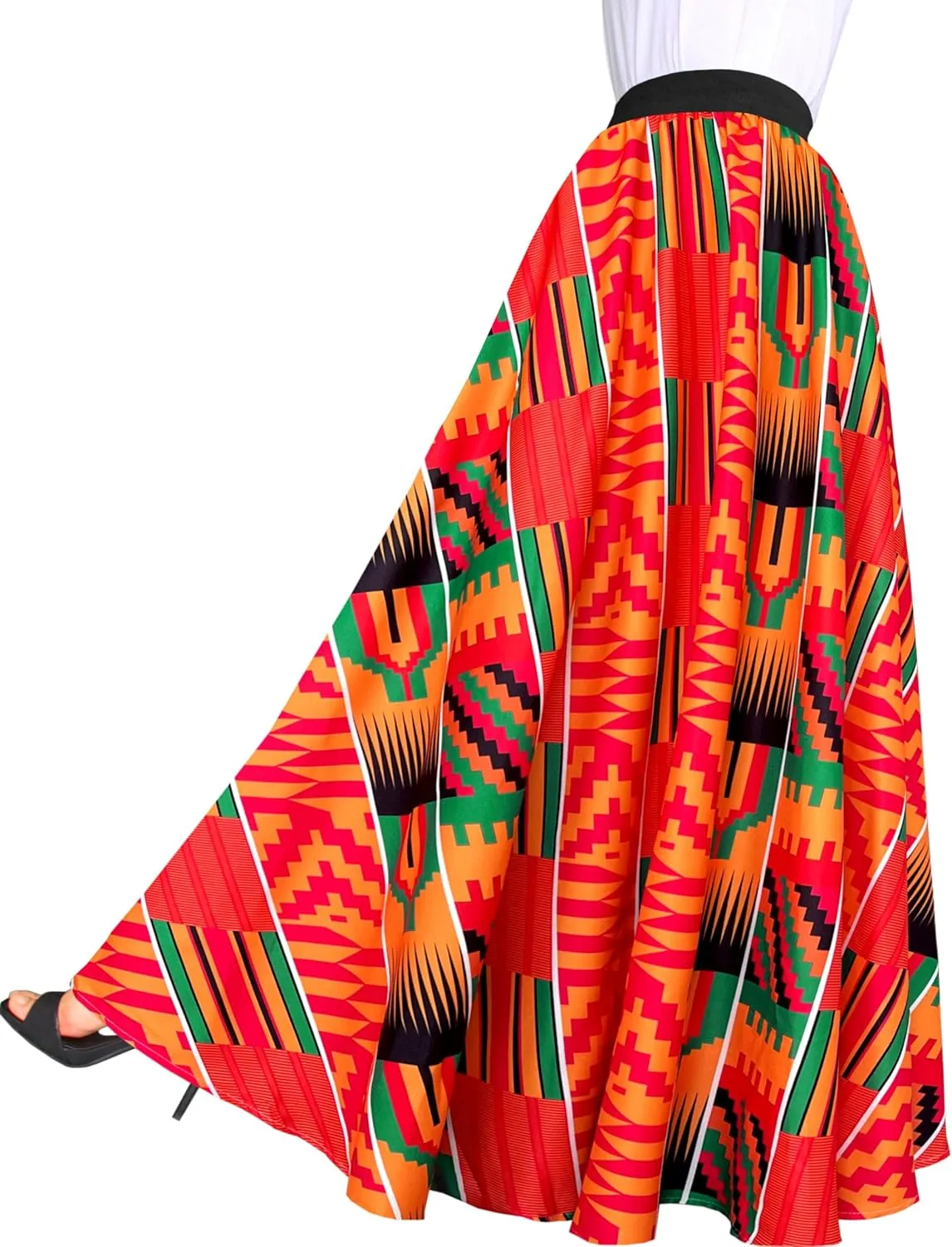 Afibi Women African Skirt Printed Ankara Maxi Skirt Dashiki Long Skirts with Pockets