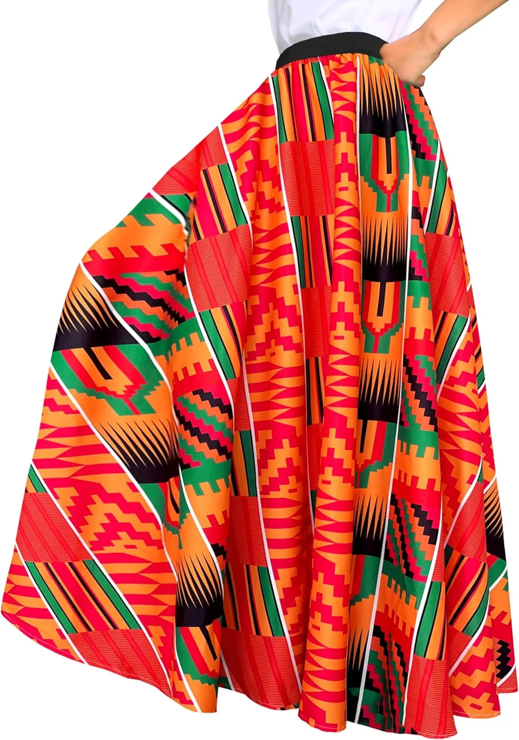 Afibi Women African Skirt Printed Ankara Maxi Skirt Dashiki Long Skirts with Pockets