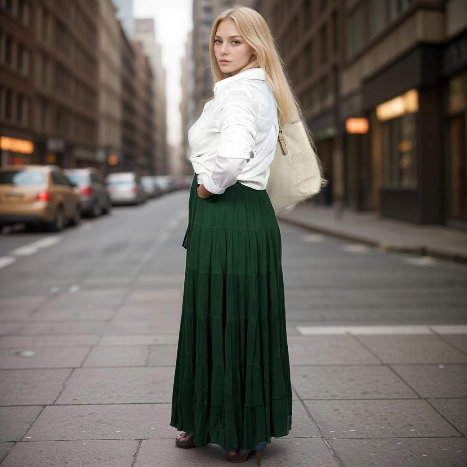Agan Traders Women's 2025 Spring Peasant Tiered A Line Flared High Low Elastic Waistband Flowy Long Maxi Skirt
