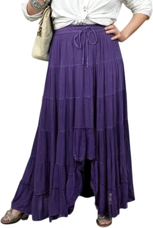 Agan Traders Women's 2025 Spring Peasant Tiered A Line Flared High Low Elastic Waistband Flowy Long Maxi Skirt