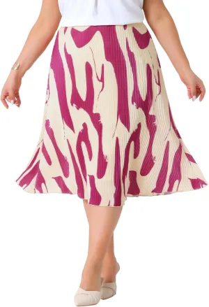 Agnes Orinda Plus Size Skirts for Women Trendy Summer Print Pleated High Waisted Business Casual A-Line Midi Skirt