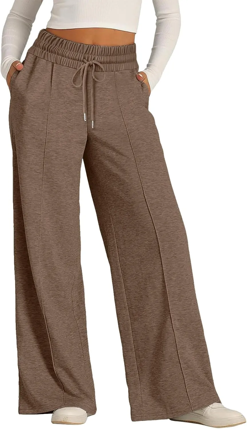 Aniywn Straight Wide Leg Sweatpants for Women Trendy High Waisted Yoga Pants Comfy Loose Fit Drawstring Jogger Athletic Pants
