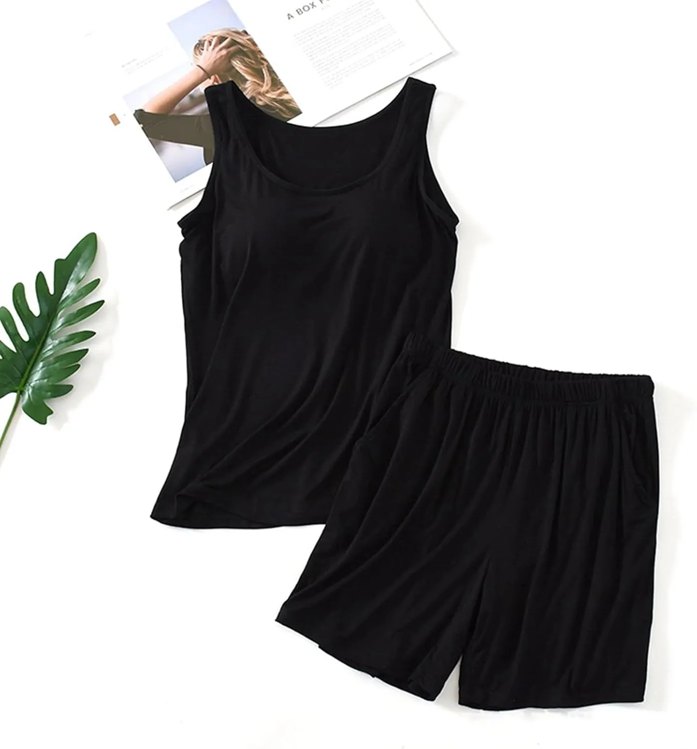 Aniywn Summer Pajamas For Women Set 2Piece womens Loungewear Tank Top & Shorts Sleepwear Pj Set Tank Top with Built In Bra