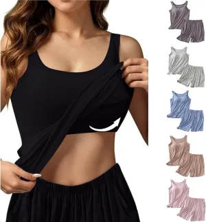 Aniywn Summer Pajamas For Women Set 2Piece womens Loungewear Tank Top & Shorts Sleepwear Pj Set Tank Top with Built In Bra