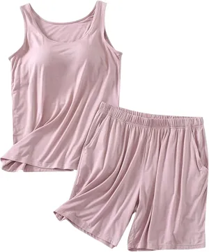 Aniywn Summer Pajamas For Women Set 2Piece womens Loungewear Tank Top & Shorts Sleepwear Pj Set Tank Top with Built In Bra