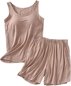 Aniywn Summer Pajamas For Women Set 2Piece womens Loungewear Tank Top & Shorts Sleepwear Pj Set Tank Top with Built In Bra