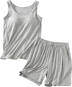 Aniywn Summer Pajamas For Women Set 2Piece womens Loungewear Tank Top & Shorts Sleepwear Pj Set Tank Top with Built In Bra