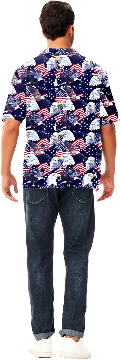 AOBUTE Men July 4th Shirts American Flag Hawaiian Shirt Funny LGBTQ Holiday Top