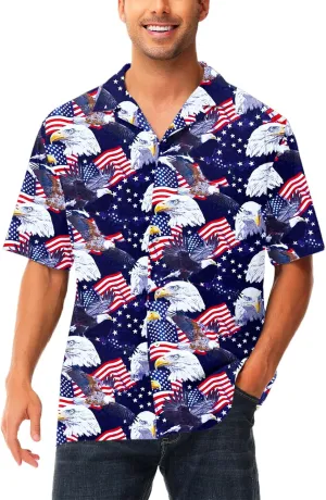 AOBUTE Men July 4th Shirts American Flag Hawaiian Shirt Funny LGBTQ Holiday Top
