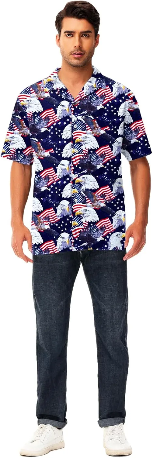 AOBUTE Men July 4th Shirts American Flag Hawaiian Shirt Funny LGBTQ Holiday Top