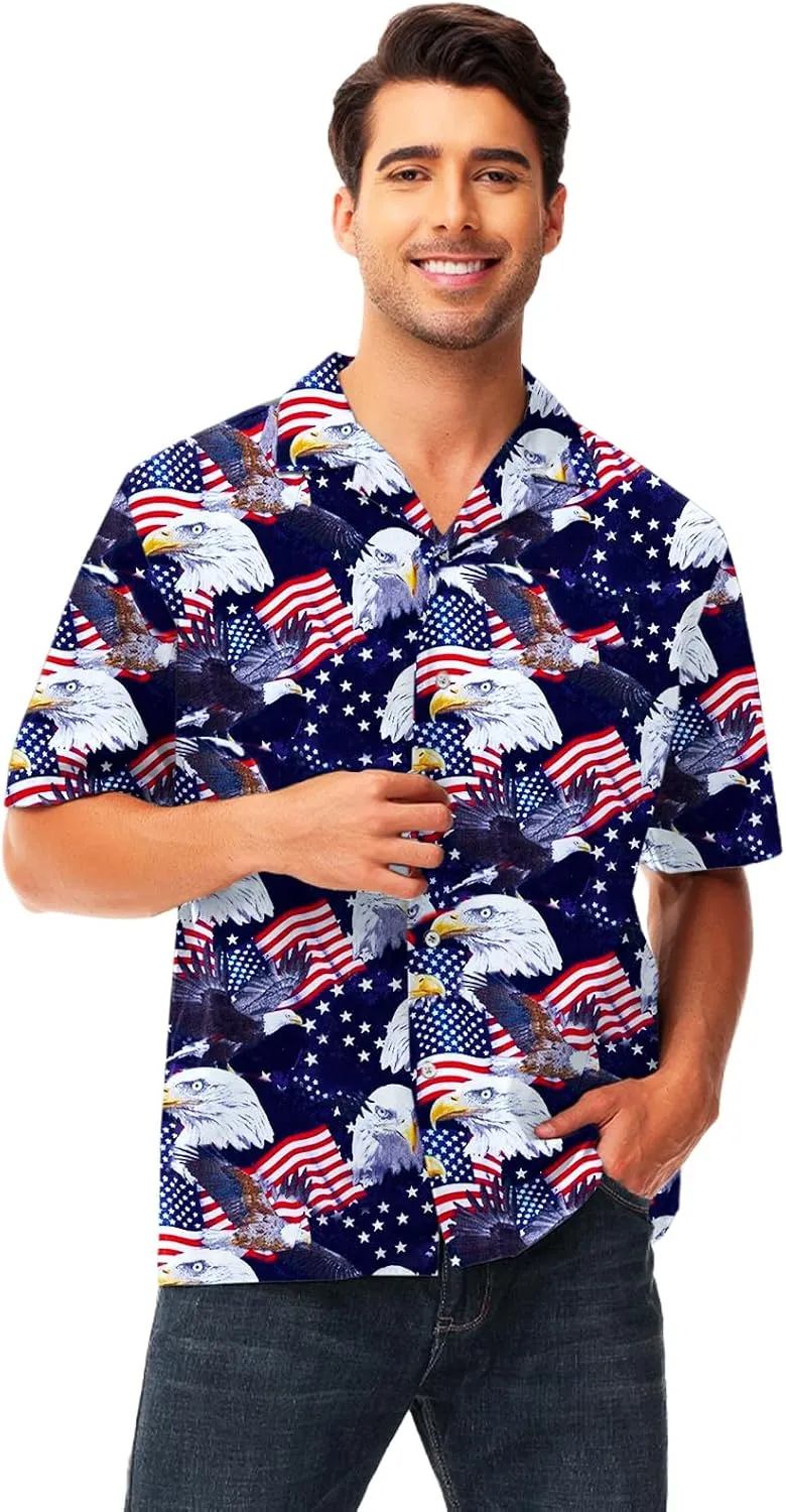 AOBUTE Men July 4th Shirts American Flag Hawaiian Shirt Funny LGBTQ Holiday Top