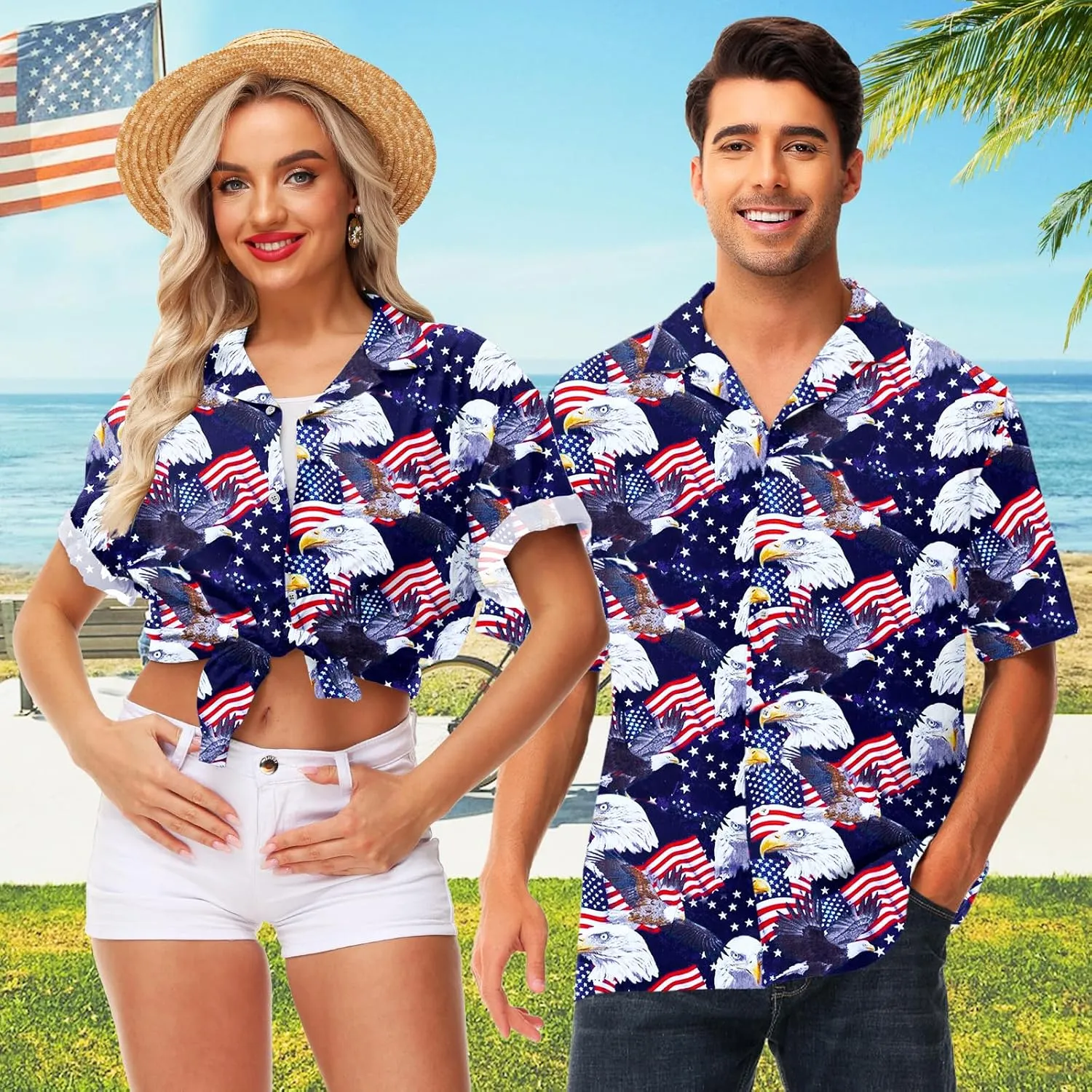 AOBUTE Men July 4th Shirts American Flag Hawaiian Shirt Funny LGBTQ Holiday Top