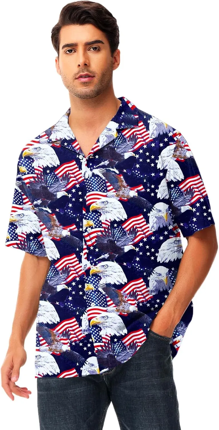 AOBUTE Men July 4th Shirts American Flag Hawaiian Shirt Funny LGBTQ Holiday Top