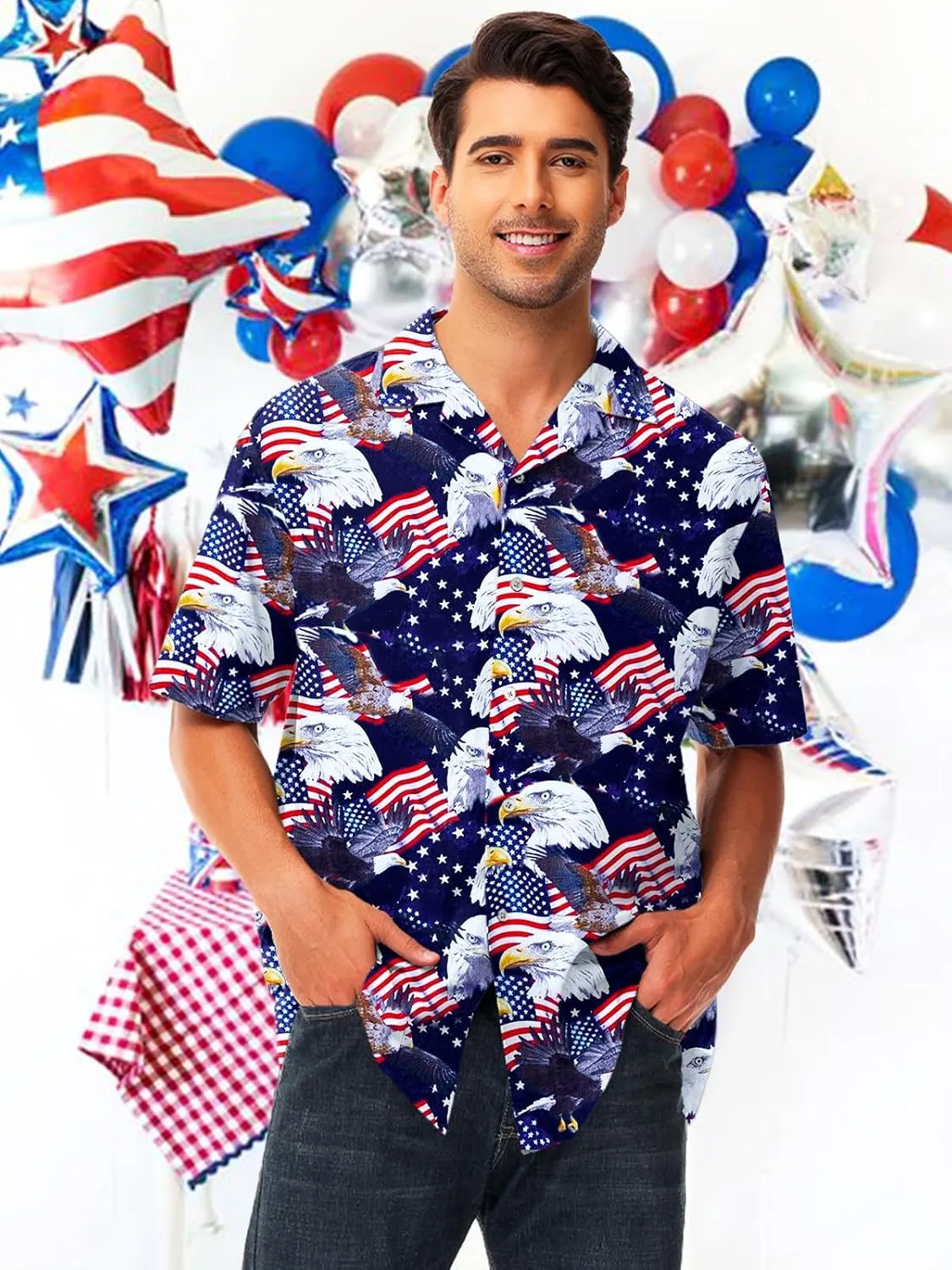 AOBUTE Men July 4th Shirts American Flag Hawaiian Shirt Funny LGBTQ Holiday Top