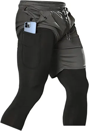 Aolesy Men's 2 in 1 Running Pants, Gym Workout Compression Pants for Men Training Athletic Pants