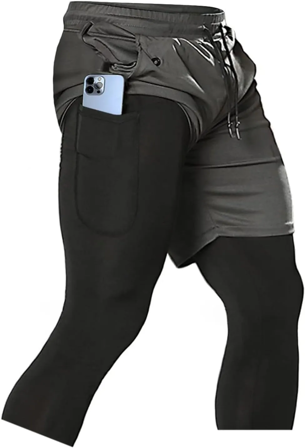 Aolesy Men's 2 in 1 Running Pants, Gym Workout Compression Pants for Men Training Athletic Pants