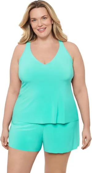 Aqua Green Women's Ladder Trim Racerback Tankini Top