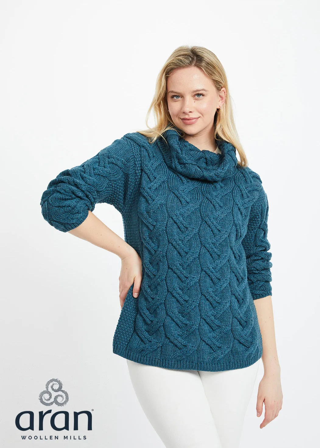 Aran Cowl Neck Chunky Sweater | Irish Sea