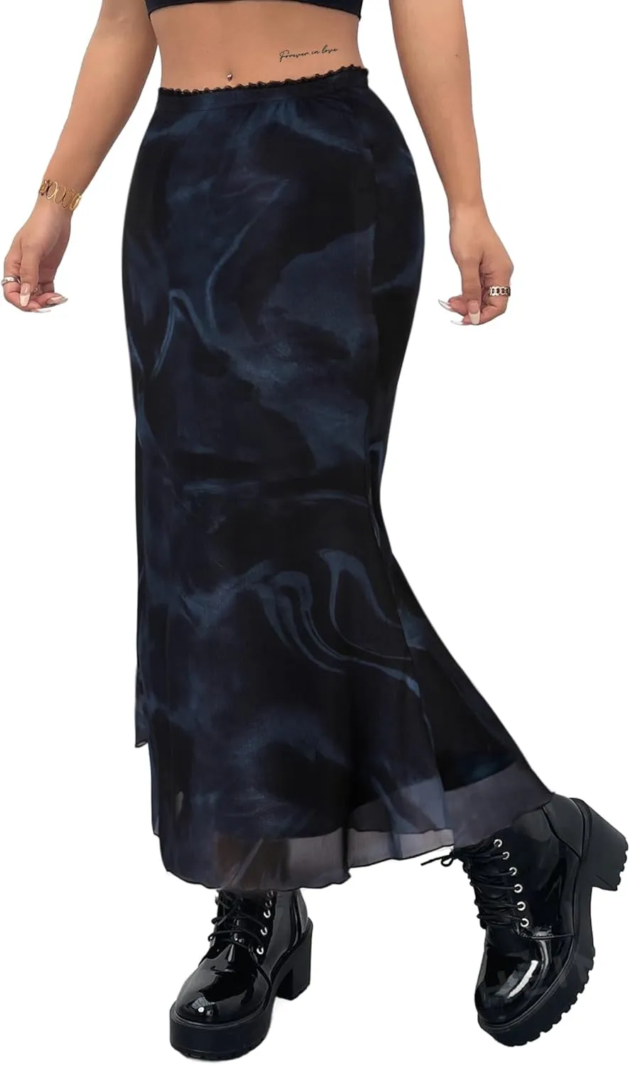Avanova Women Ditsy Floral Bohemia Mesh Mermaid Skirt High Waist Summer Midi Skirts