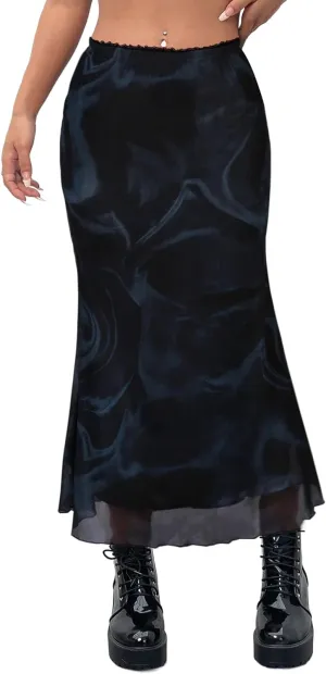 Avanova Women Ditsy Floral Bohemia Mesh Mermaid Skirt High Waist Summer Midi Skirts