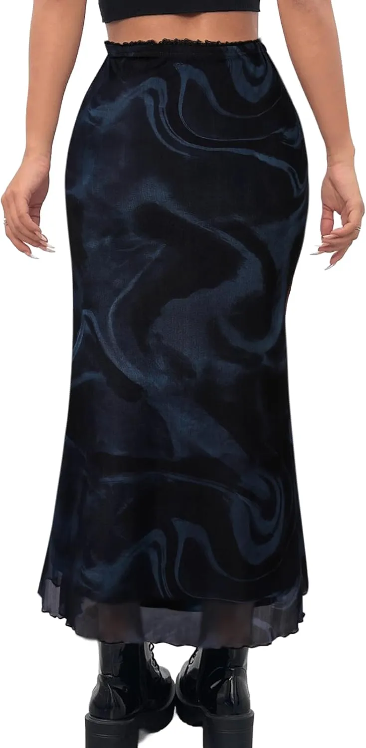 Avanova Women Ditsy Floral Bohemia Mesh Mermaid Skirt High Waist Summer Midi Skirts