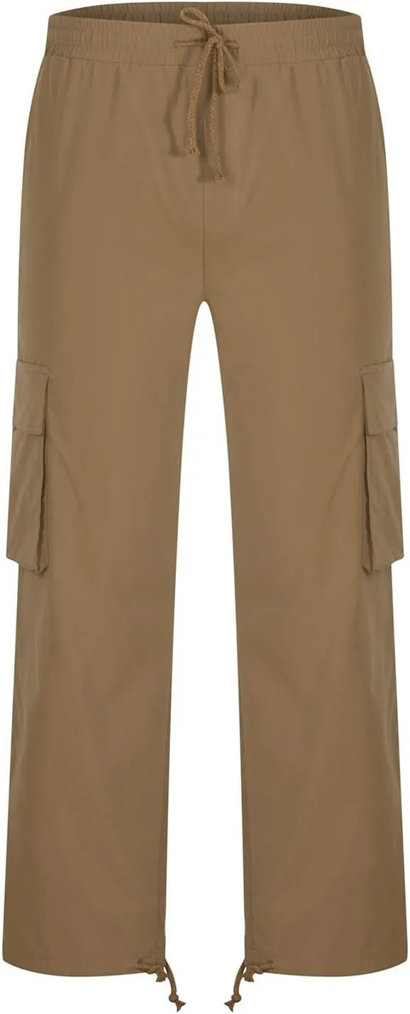 Aymnlox Cargo Pants for Men Baggy Big and Tall Linen Drawstring Sweatpants Casual Hiking Jogger Athletic Straight Pant Pocket