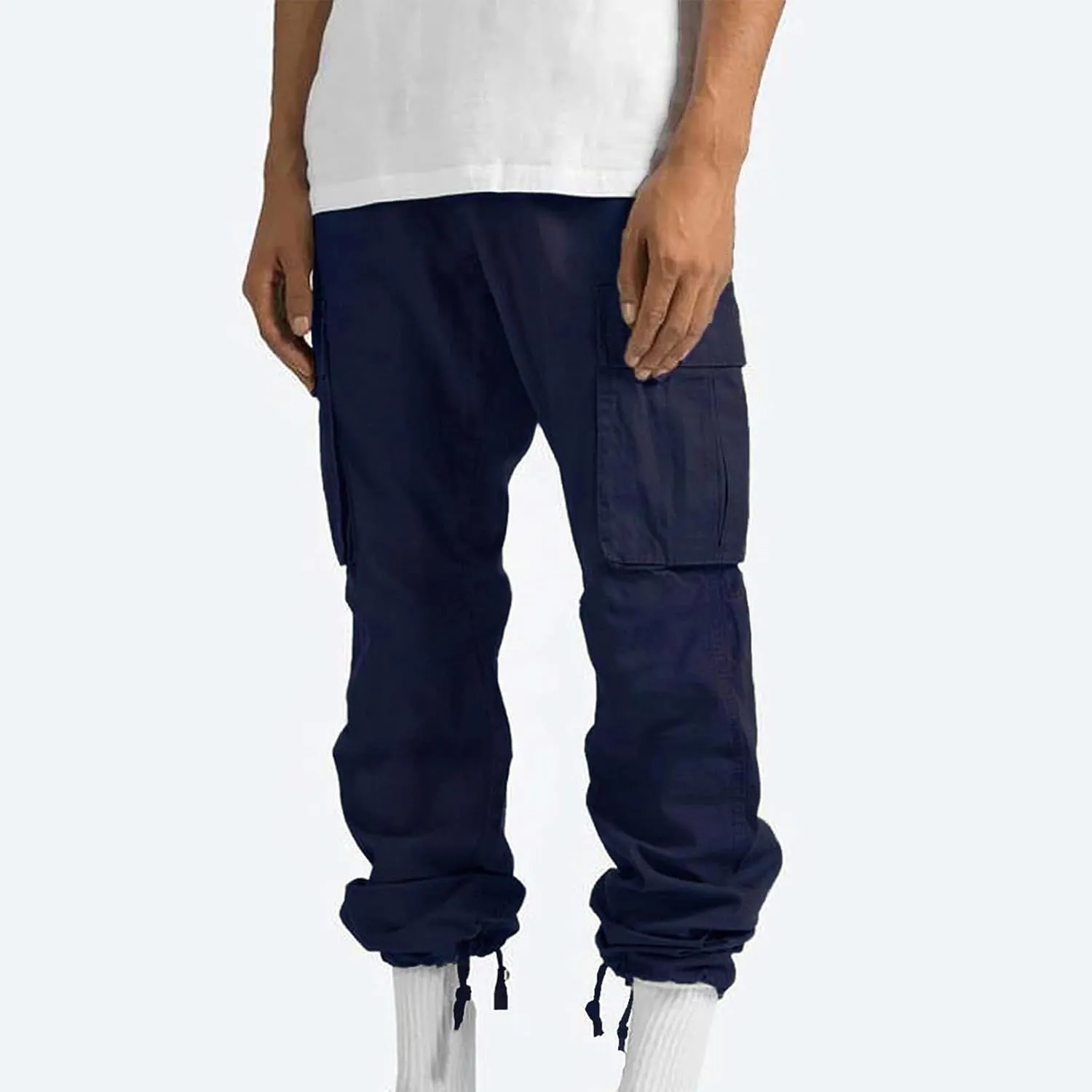 Aymnlox Cargo Pants for Men Baggy Big and Tall Linen Drawstring Sweatpants Casual Hiking Jogger Athletic Straight Pant Pocket
