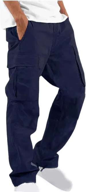 Aymnlox Cargo Pants for Men Baggy Big and Tall Linen Drawstring Sweatpants Casual Hiking Jogger Athletic Straight Pant Pocket