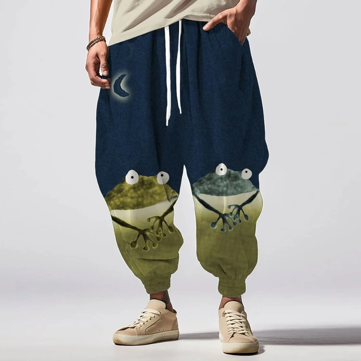 Baggy Elastic Waist Novelty Pant Feel Casual Sweatpants Mens Drawstring Aladdil Hippie Harem Pants Genie Pants Baggy