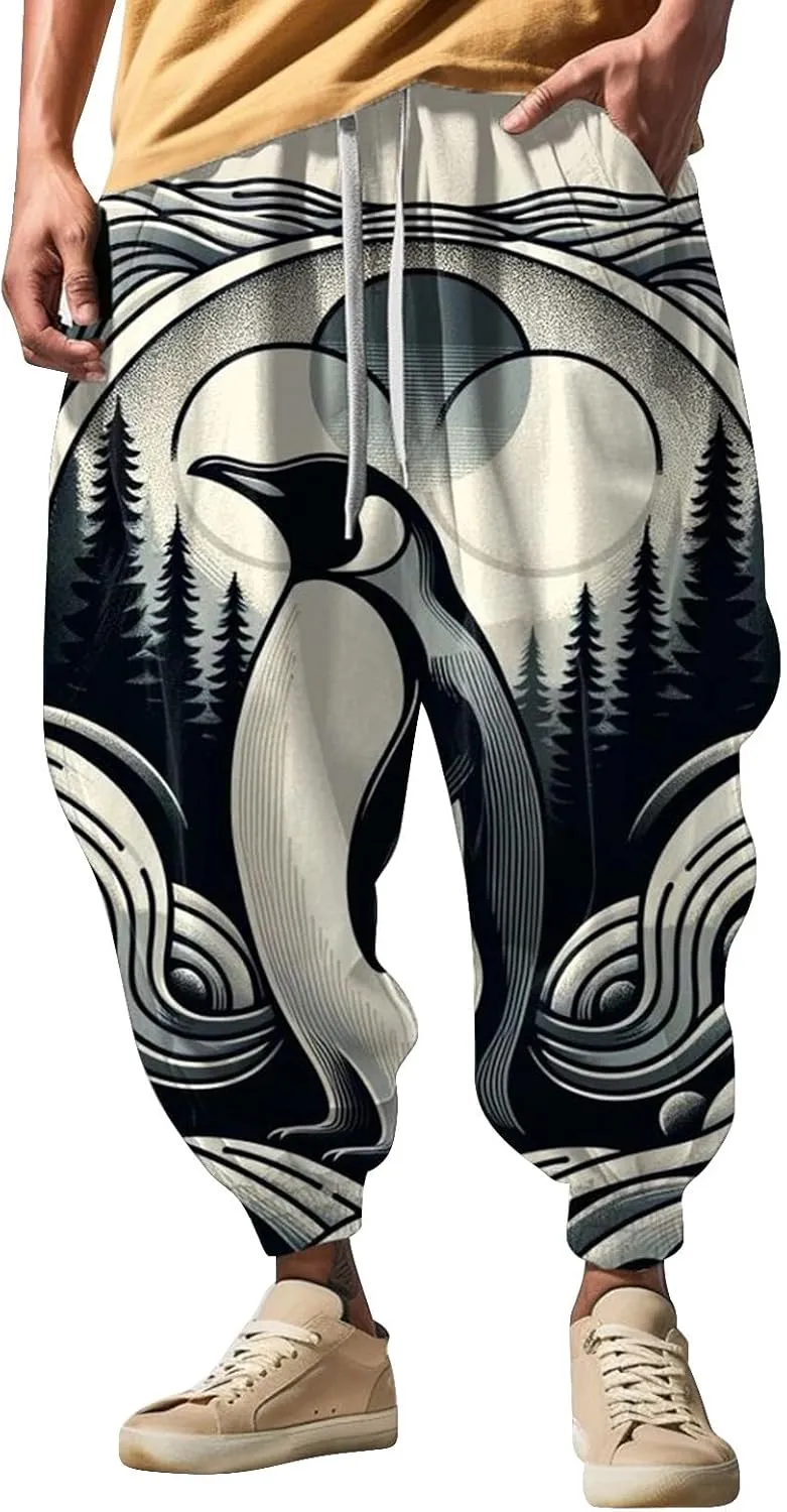 Baggy Elastic Waist Novelty Pant Feel Casual Sweatpants Mens Drawstring Aladdil Hippie Harem Pants Genie Pants Baggy