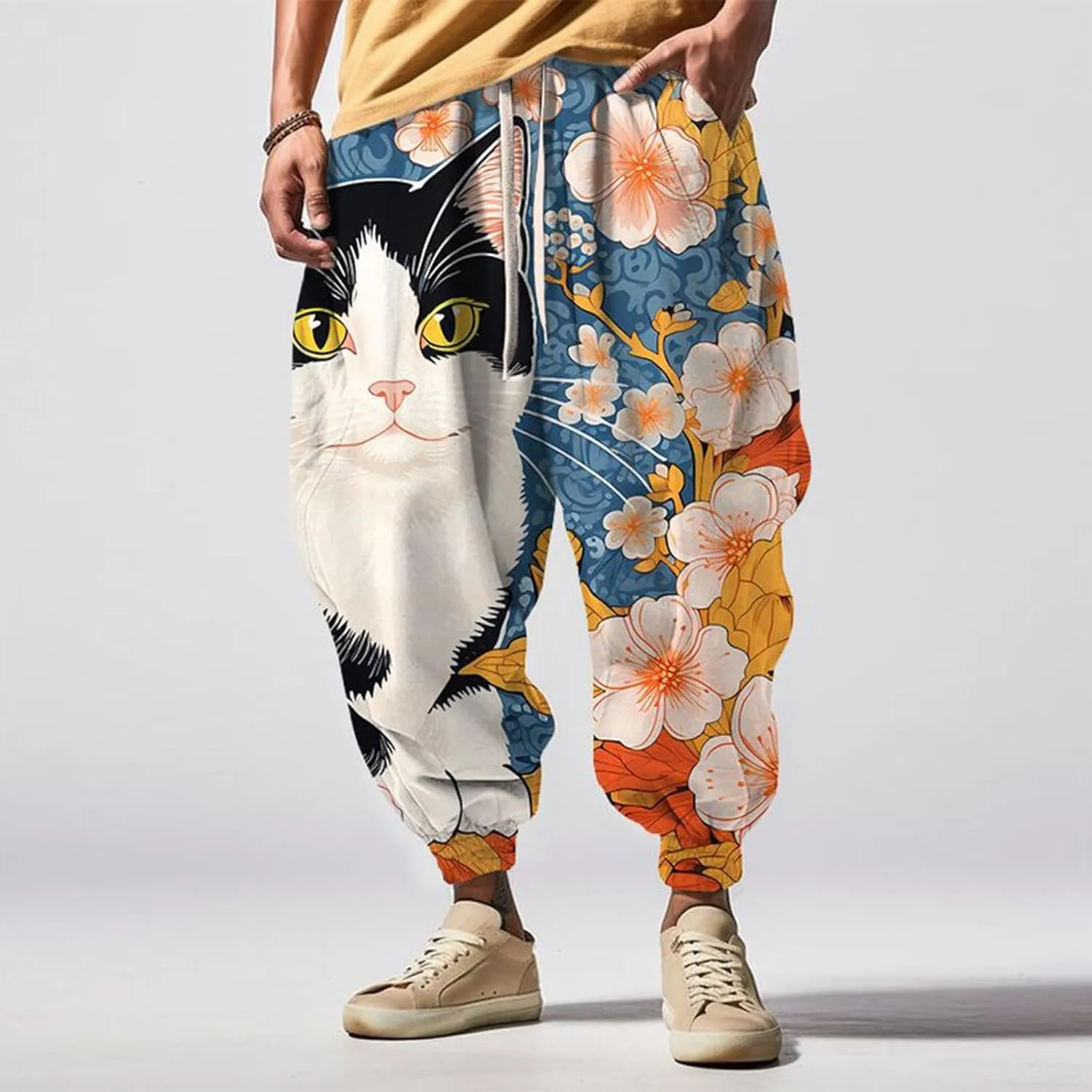Baggy Elastic Waist Novelty Pant Feel Casual Sweatpants Mens Drawstring Aladdil Hippie Harem Pants Genie Pants Baggy