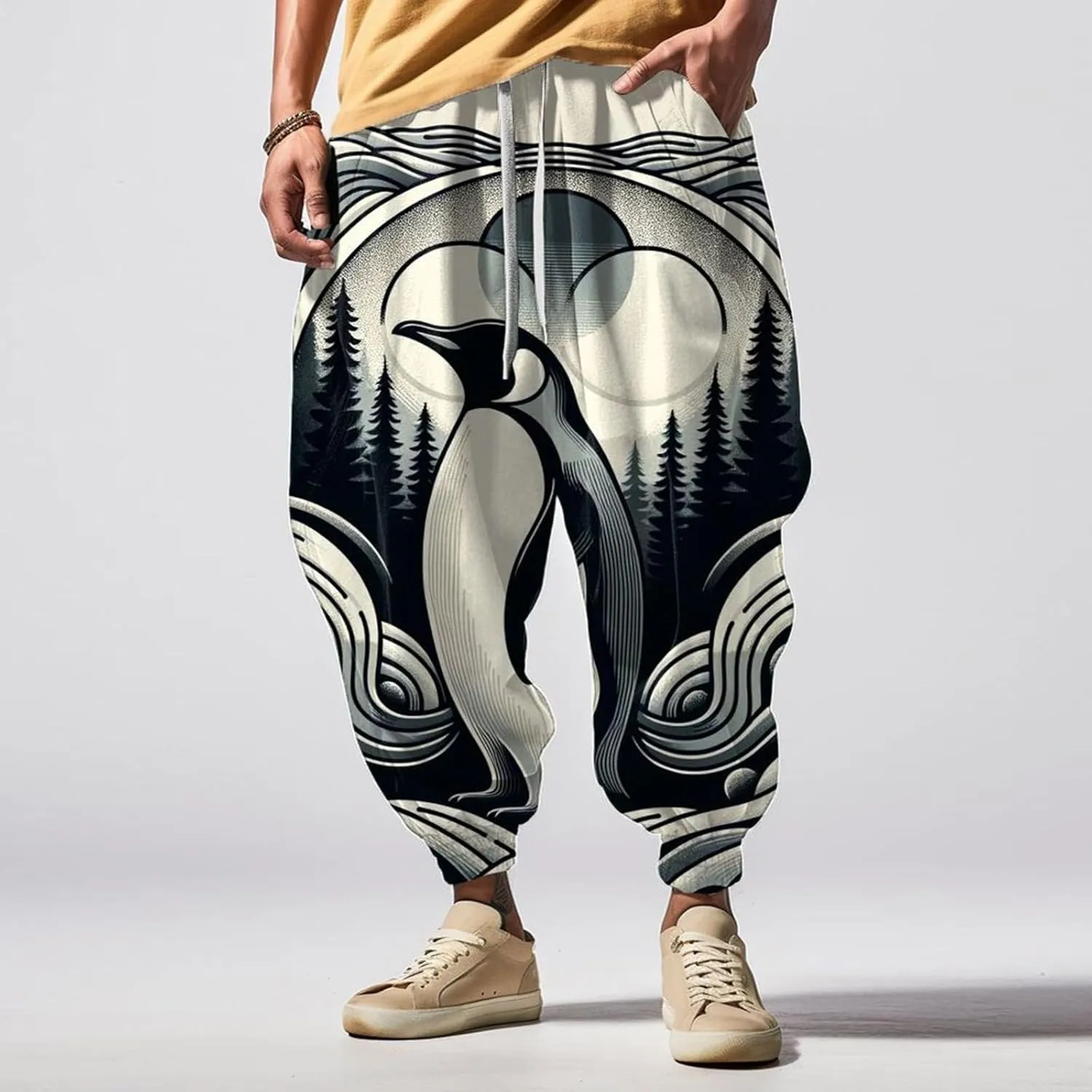 Baggy Elastic Waist Novelty Pant Feel Casual Sweatpants Mens Drawstring Aladdil Hippie Harem Pants Genie Pants Baggy