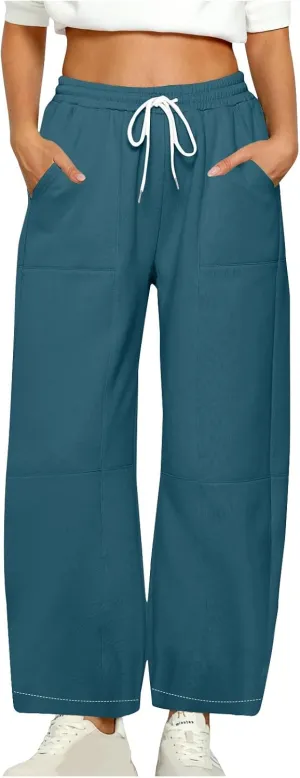 Baggy Sweatpants Women Sherpa Fleece Lined Pants Thick Sweatpants High Waist Wide Leg Pants Drawstring Trousers Pocket
