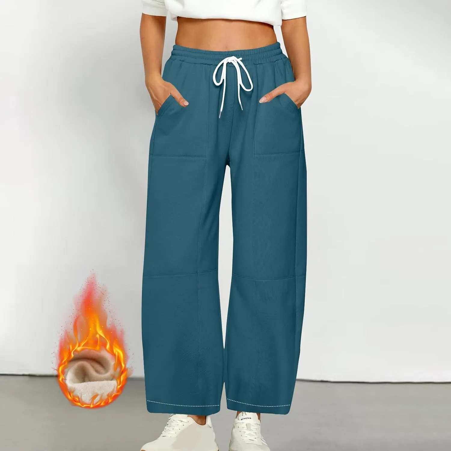 Baggy Sweatpants Women Sherpa Fleece Lined Pants Thick Sweatpants High Waist Wide Leg Pants Drawstring Trousers Pocket